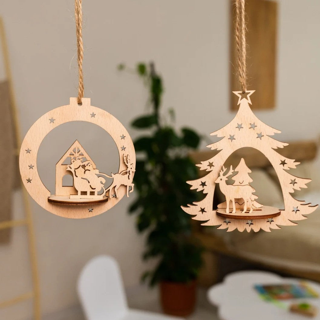 Christmas Reindeer Wooden Ornament – Handcrafted Holiday Decoration for Tree & Home