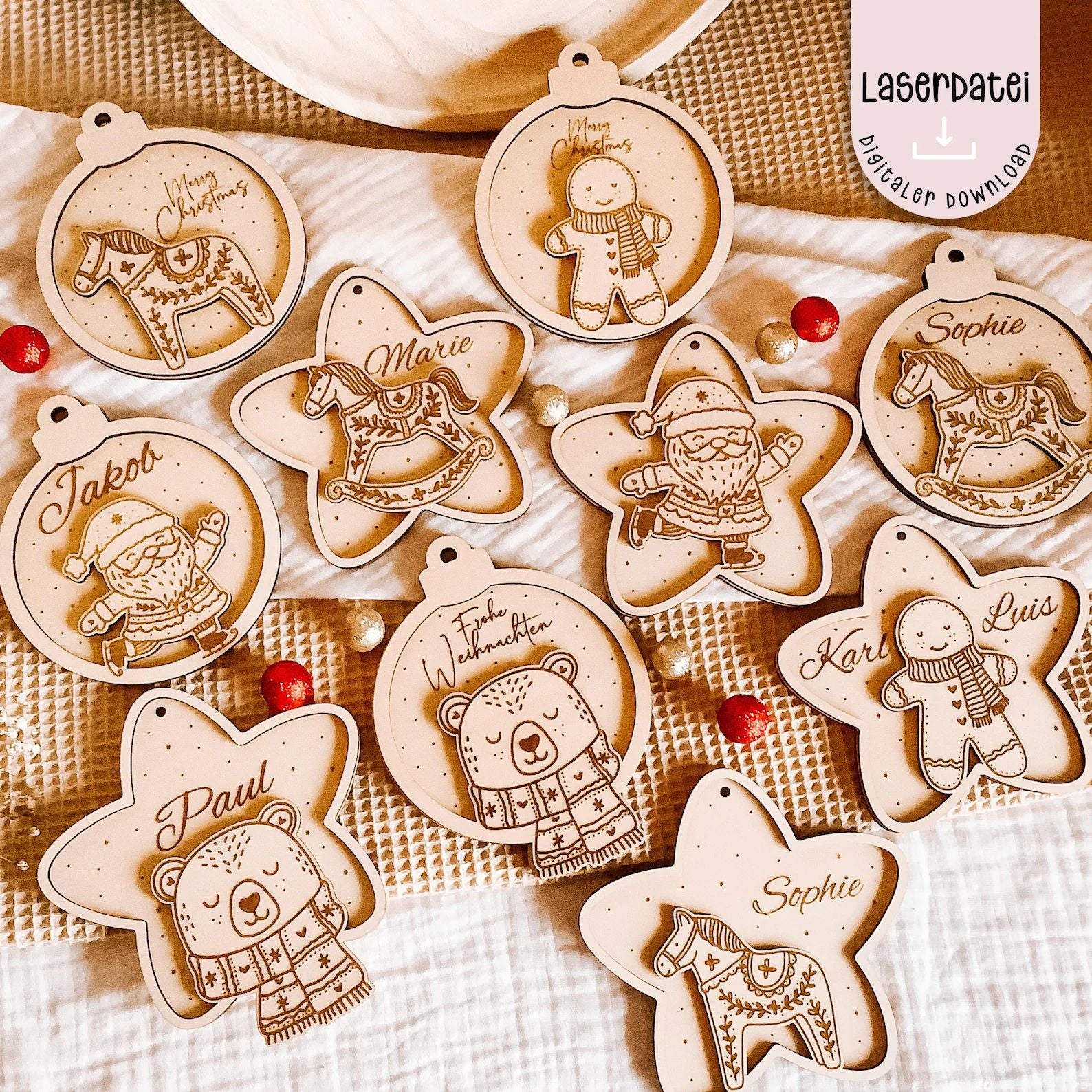 Wooden Christmas Scene Ornament – Handcrafted Holiday Decoration for Tree & Home