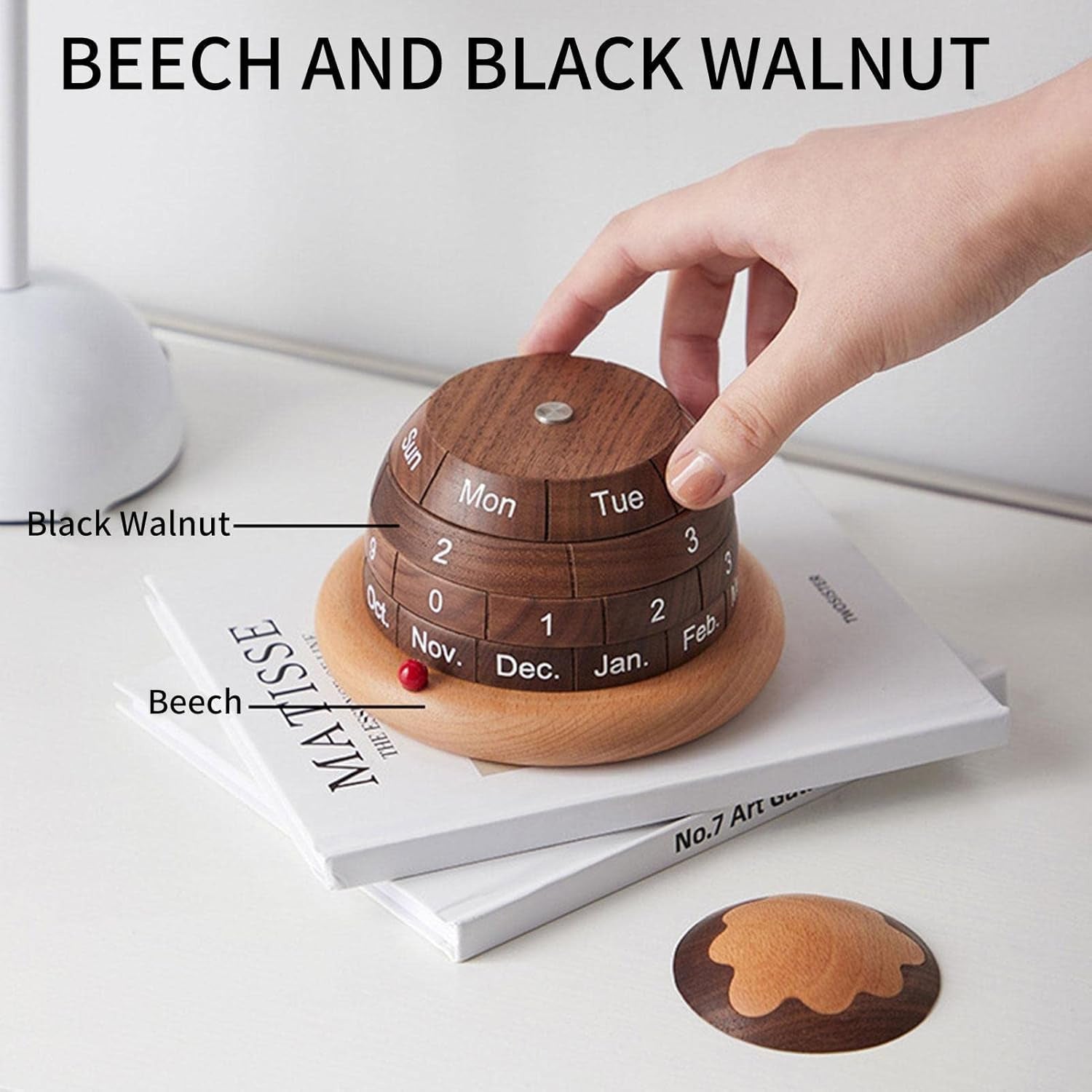 Creative Rotating Desk Calendar – Modern Wooden Perpetual Calendar for Home & Office