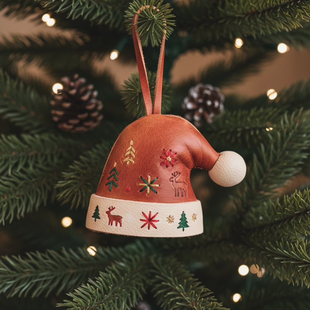 Embroidered Leather Christmas Reindeer Ornament